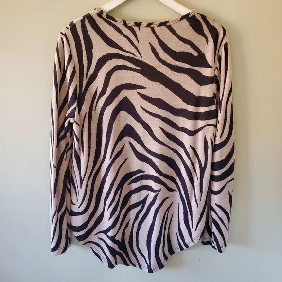 Karen Kane USA L Modern Contempoary Abstract Zebra Retro Jersey Knit Tunic Top - Picture 8 of 11